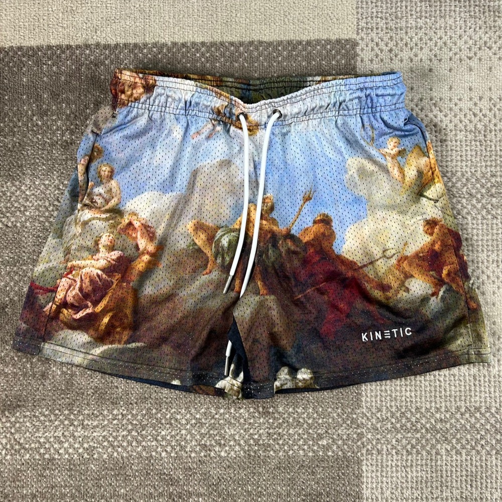 Kinetic Renaissance Art Mesh Basketball Shorts Mens Large Graphic Print USA Made